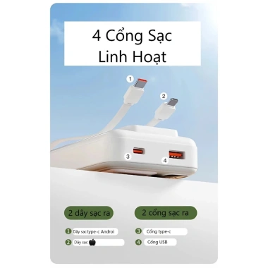 Sạc dự phòng 20.000mAh 3C Mang Lên Máy Bay - 2 dây sạc, màn LED pin, giá chỉ 189k