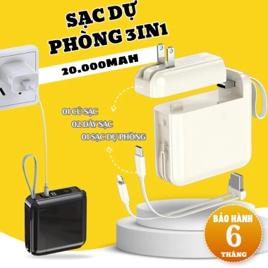 Sạc Dự Phòng 20.000mAh 3in1 Dung Lượng Lớn, Sạc Nhanh Tháo Rời, Phù Hợp Mọi Thiết Bị - Giá Ưu Đãi 319.000 VND 10 Sạc Dự Phòng 20.000mAh 3in1 Dung Lượng Lớn, Sạc Nhanh Tháo Rời, Phù Hợp Mọi Thiết Bị - Giá Ưu Đãi 319.000 VND 10