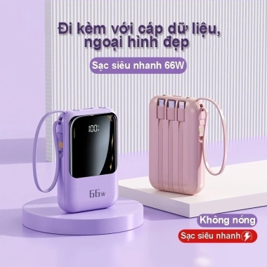 Sạc dự phòng 20.000mAh 4 dây cáp sạc nhanh, LED hiển thị mini, di động – Giá 91.000₫