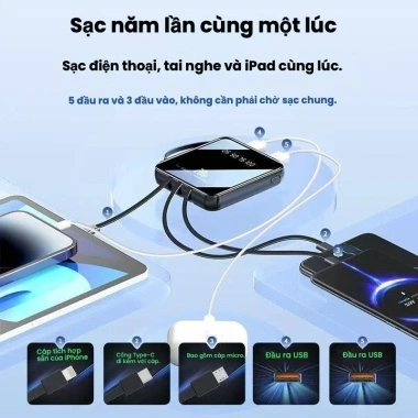 Sạc Dự Phòng 20.000mAh - 4 Dây Sạc Nhanh, Tương Thích Nhiều Thiết Bị, Pin Mini Tiện Lợi - Giá 155.000 VND 4