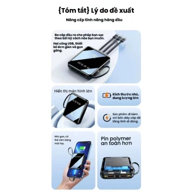 Sạc Dự Phòng 20.000mAh - 4 Dây Sạc Nhanh, Tương Thích Nhiều Thiết Bị, Pin Mini Tiện Lợi - Giá 155.000 VND 5