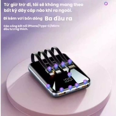 Sạc Dự Phòng 20.000mAh - 4 Dây Sạc Nhanh, Tương Thích Nhiều Thiết Bị, Pin Mini Tiện Lợi - Giá 155.000 VND 7