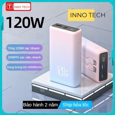 Sạc Dự Phòng 20.000mAh 50.000mAh PD 22.5W Sạc Nhanh Dùng 5 Lần Cáp Kèm Giá 300k