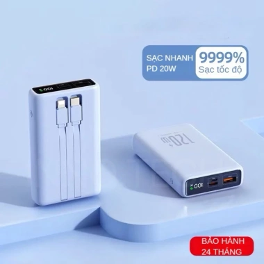 Sạc Dự Phòng 20.000mAh 50.000mAh PD 22.5W Sạc Nhanh Dùng 5 Lần Cáp Kèm Giá 300k