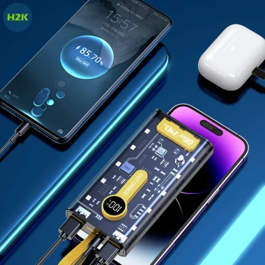 Sạc dự phòng 20.000mAh 66W nhanh, 3 cổng, sạc không dây, trong suốt LED - giảm giá 185k