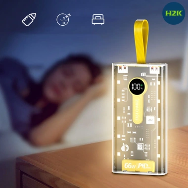 Sạc dự phòng 20.000mAh 66W nhanh, 3 cổng, sạc không dây, trong suốt LED - giảm giá 185k