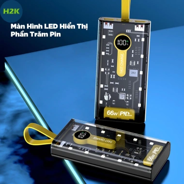 Sạc dự phòng 20.000mAh 66W nhanh, 3 cổng, sạc không dây, trong suốt LED - giảm giá 185k