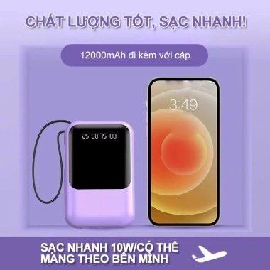 Sạc dự phòng 20.000mAh cáp sạc nhanh, màn hình LED, 3 dây cáp - 259.000 VND