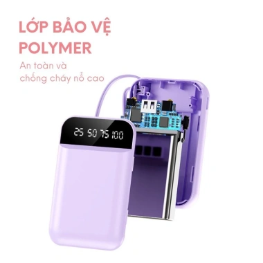 Sạc dự phòng 20.000mAh cáp sạc nhanh, màn hình LED, 3 dây cáp - 259.000 VND