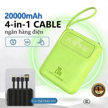 Sạc dự phòng 20.000mAh dung lượng lớn kèm 4 dây sạc mọi mẫu điện thoại, giá chỉ 116.000đ