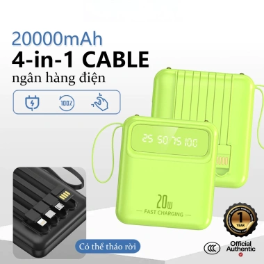 Sạc dự phòng 20.000mAh dung lượng lớn kèm 4 dây sạc mọi mẫu điện thoại, giá chỉ 116.000đ