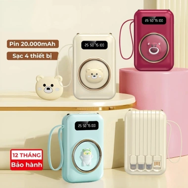 Sạc Dự Phòng 20.000mAh Dung Lượng Lớn kèm 4 Dây Sạc, Sạc Mọi Điện Thoại - Giá 183.000 VND