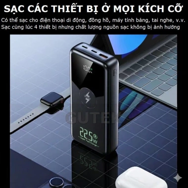 Sạc dự phòng 20.000mAh Gutek GT229 - Pin lớn, sạc nhanh 22.5W, dây sạc tích hợp, 239k