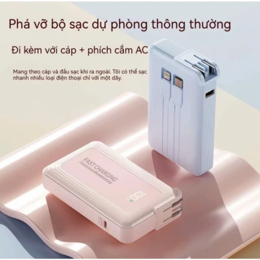 Sạc Dự Phòng 20.000mAh Mini 120W Chính Hãng Mẫu Mới 2 Dây Cáp Kèm Đầu Cắm AC
