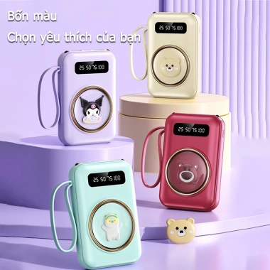 Sạc dự phòng 20.000mAh nhẹ, dễ thương, kèm 4 dây hỗ trợ mọi loại điện thoại - Giá chỉ 186k