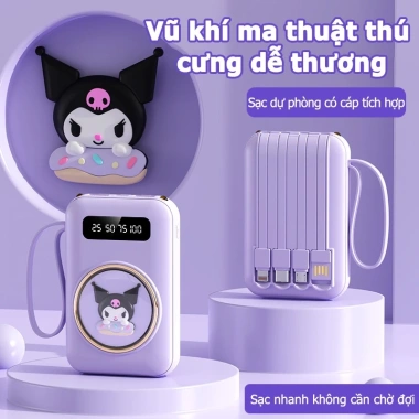 Sạc dự phòng 20.000mAh nhẹ, dễ thương, kèm 4 dây hỗ trợ mọi loại điện thoại - Giá chỉ 186k