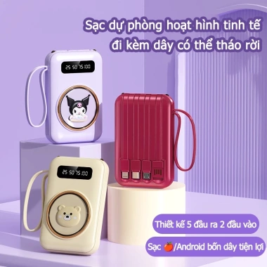 Sạc dự phòng 20.000mAh nhẹ, dễ thương, kèm 4 dây hỗ trợ mọi loại điện thoại - Giá chỉ 186k 9 Sạc dự phòng 20.000mAh nhẹ, dễ thương, kèm 4 dây hỗ trợ mọi loại điện thoại - Giá chỉ 186k 9