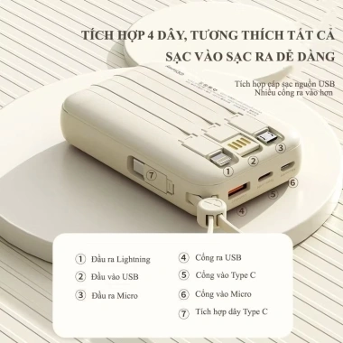 Sạc dự phòng 20.000mAh với 4 dây sạc nhanh, hỗ trợ đa thiết bị, pin bền, giá chỉ 169.400 VND 5