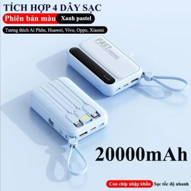 Sạc dự phòng 20.000mAh với 4 dây sạc nhanh, hỗ trợ đa thiết bị, pin bền, giá chỉ 169.400 VND 8