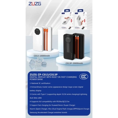 Sạc dự phòng 20.000mAh ZUZG C013P sạc nhanh 22.5W kèm dây chính hãng giá 399.000₫ 3