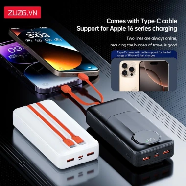 Sạc dự phòng 20.000mAh ZUZG C013P sạc nhanh 22.5W kèm dây chính hãng giá 399.000₫ 9