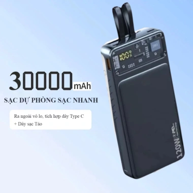 Sạc Dự Phòng 30.000mAh 100W 2 Cổng LN & Type‑C, Màn Hình % Pin, 379k, Lo Hết Pin