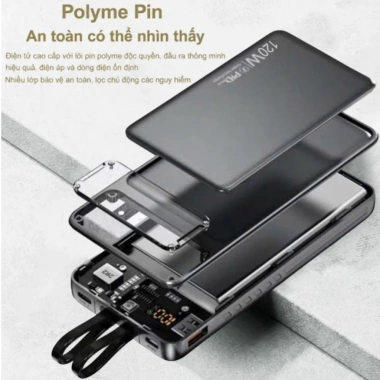 Sạc Dự Phòng 30.000mAh 100W 2 Cổng LN & Type‑C, Màn Hình % Pin, 379k, Lo Hết Pin