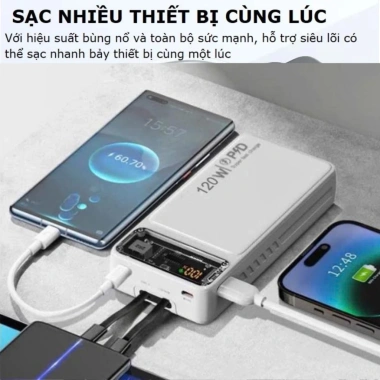 Sạc Dự Phòng 30.000mAh 100W 2 Cổng LN & Type‑C, Màn Hình % Pin, 379k, Lo Hết Pin