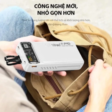 Sạc Dự Phòng 30.000mAh 100W 2 Cổng LN & Type‑C, Màn Hình % Pin, 379k, Lo Hết Pin