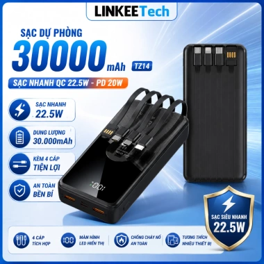 Sạc dự phòng 30.000mAh 100W sạc nhanh, tích hợp dây sạc Linkeetech – 395.000 VND