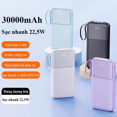 Sạc Dự Phòng 30.000mAh 22.5W 4 Dây Sạc Nhanh, Màn Hình LED, Sạc Nhiều Thiết Bị Tiện Lợi - 329.000 VND 3