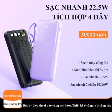 Sạc Dự Phòng 30.000mAh 22.5W 4 Dây Sạc Nhanh, Màn Hình LED, Sạc Nhiều Thiết Bị Tiện Lợi - 329.000 VND 5