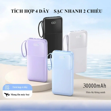 Sạc Dự Phòng 30.000mAh 22.5W PD 4 Dây Sạc Nhanh Màn Hình LED Sạc Nhiều Thiết Bị Giá 329k