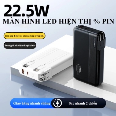 Sạc Dự Phòng 30.000mAh Đa Năng 3in1 - Sạc Nhanh 22.5W, Tích Hợp Dây, Sạc Nhiều Thiết Bị, Giá 399k 4 Sạc Dự Phòng 30.000mAh Đa Năng 3in1 - Sạc Nhanh 22.5W, Tích Hợp Dây, Sạc Nhiều Thiết Bị, Giá 399k 4
