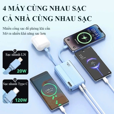 Sạc Dự Phòng 30.000mAh Đa Năng 3in1 - Sạc Nhanh 22.5W, Tích Hợp Dây, Sạc Nhiều Thiết Bị, Giá 399k