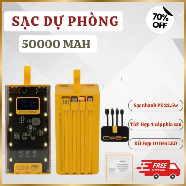 Sạc Dự Phòng 30.000mAh PD 22.5W - 4 Dây Sạc, Đèn LED Chiếu Sáng, Giá 200k 8
