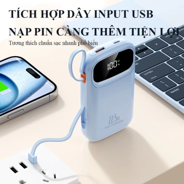 Sạc Dự Phòng 30.000mAh PD 22.5W - Sạc Nhanh, Dây Đôi, Quai Xách, LED Đa Năng, Giá 359.000đ
