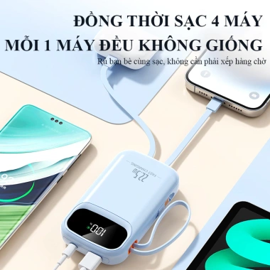 Sạc Dự Phòng 30.000mAh PD 22.5W - Sạc Nhanh, Dây Đôi, Quai Xách, LED Đa Năng, Giá 359.000đ