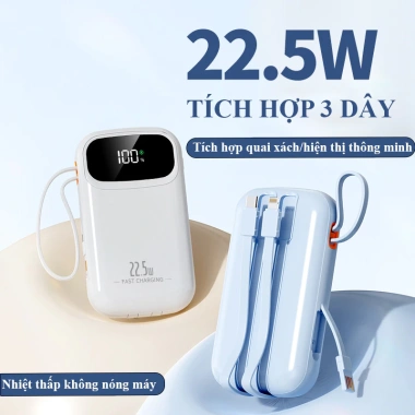Sạc Dự Phòng 30.000mAh PD 22.5W - Sạc Nhanh, Dây Đôi, Quai Xách, LED Đa Năng, Giá 359.000đ