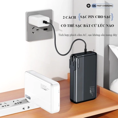 Sạc Dự Phòng 30.000mAh - Sạc Nhanh 22.5W PD20, tích hợp 2 dây, cắm AC, màn hình hiển thị pin, giá ưu đãi 399k