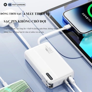 Sạc Dự Phòng 30.000mAh - Sạc Nhanh 22.5W PD20, tích hợp 2 dây, cắm AC, màn hình hiển thị pin, giá ưu đãi 399k