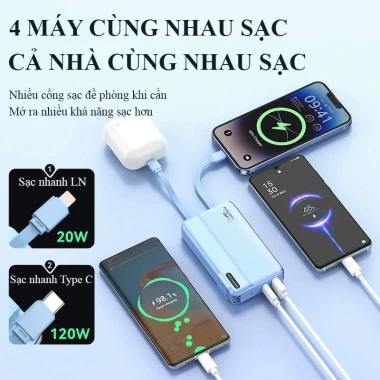 Sạc Dự Phòng 30.000mAh - Sạc Nhanh 22.5W PD20, tích hợp 2 dây, cắm AC, màn hình hiển thị pin, giá ưu đãi 399k
