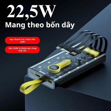 Sạc Dự Phòng 30.000mAh Trong Suốt 22.5W 4 Cổng Siêu Nhanh Đèn LED Giá 329.000 VND