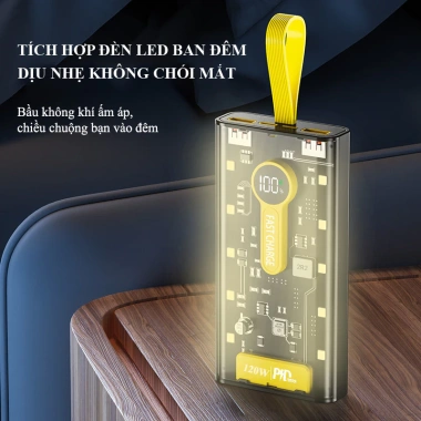 Sạc Dự Phòng 30.000mAh Trong Suốt 22.5W 4 Cổng Siêu Nhanh Đèn LED Giá 329.000 VND