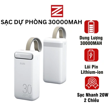 Sạc dự phòng 30.000mAh ZUZG J31 – Sạc nhanh 22.5W, ABS chịu lửa, giá chỉ 525.000₫