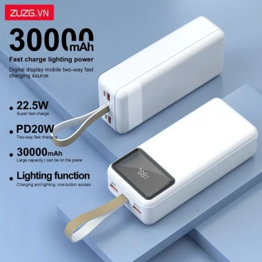 Sạc dự phòng 30.000mAh ZUZG J31 – Sạc nhanh 22.5W, ABS chịu lửa, giá chỉ 525.000₫