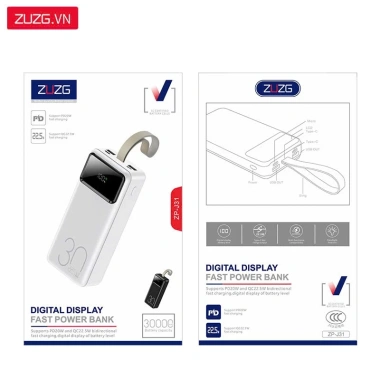 Sạc dự phòng 30.000mAh ZUZG J31 – Sạc nhanh 22.5W, ABS chịu lửa, giá chỉ 525.000₫