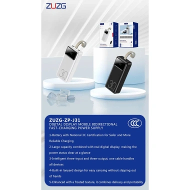 Sạc dự phòng 30.000mAh ZUZG J31 – Sạc nhanh 22.5W, ABS chịu lửa, giá chỉ 525.000₫