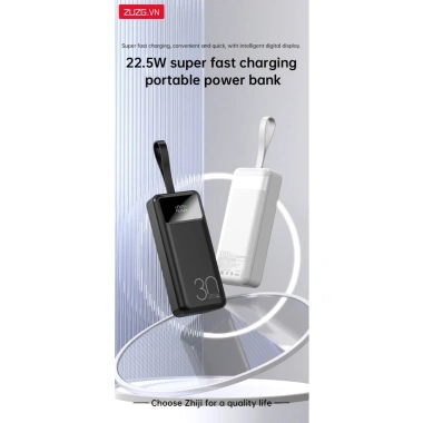 Sạc dự phòng 30.000mAh ZUZG J31 – Sạc nhanh 22.5W, ABS chịu lửa, giá chỉ 525.000₫