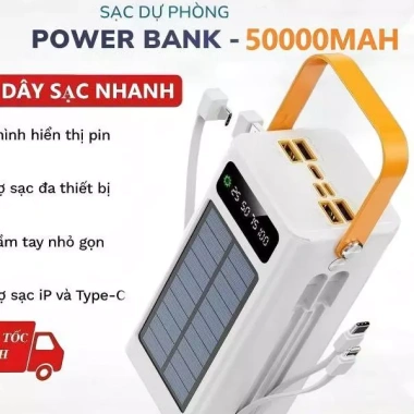 Sạc Dự Phòng 50.000-80.000mAh 120W Sạc Nhanh, Lượng Lớn, Kèm Dây Sạc và Pin Năng Lượng Mặt Trời
